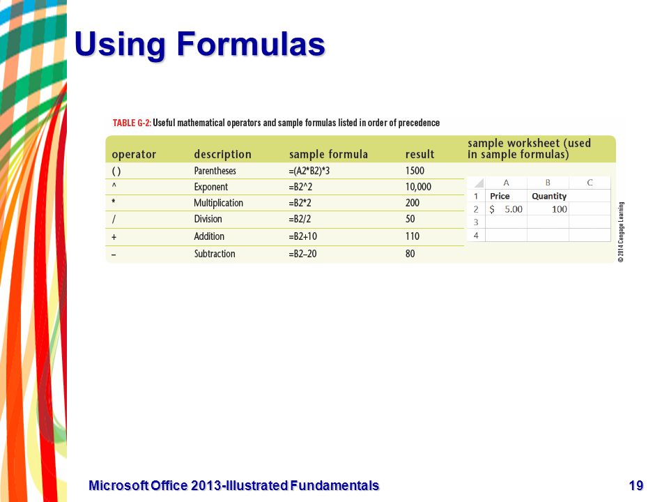 Using Formulas 19Microsoft Office 2013-Illustrated Fundamentals