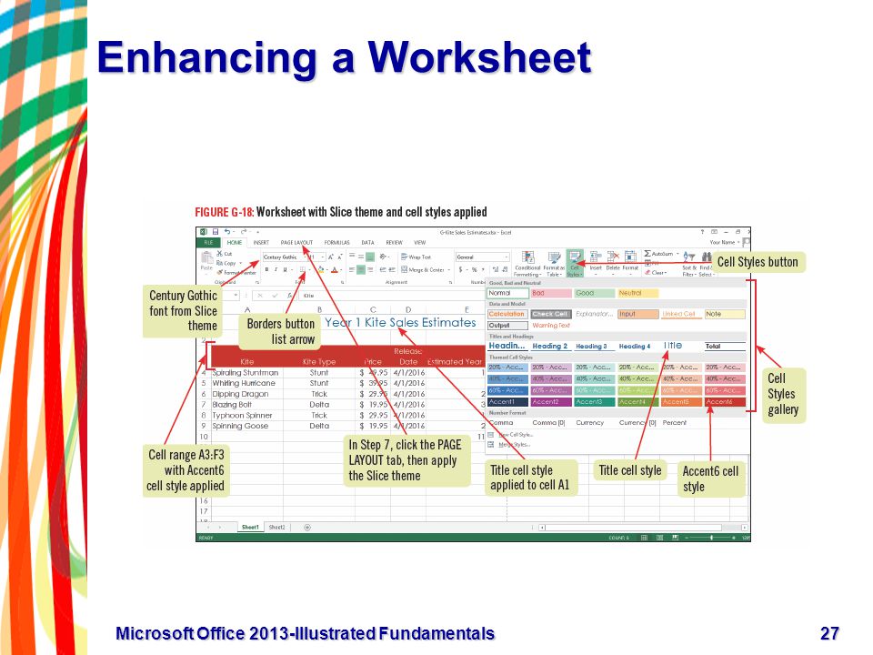 Enhancing a Worksheet 27Microsoft Office 2013-Illustrated Fundamentals