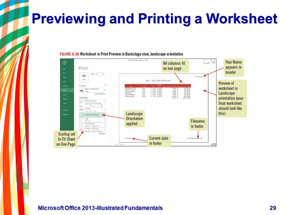Previewing and Printing a Worksheet 29Microsoft Office 2013-Illustrated Fundamentals