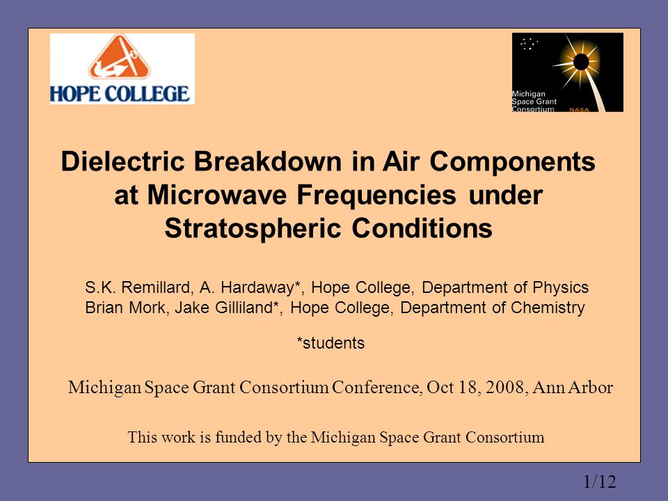 1/12 Dielectric Breakdown in Air Components at Microwave Frequencies under Stratospheric Conditions S.K.