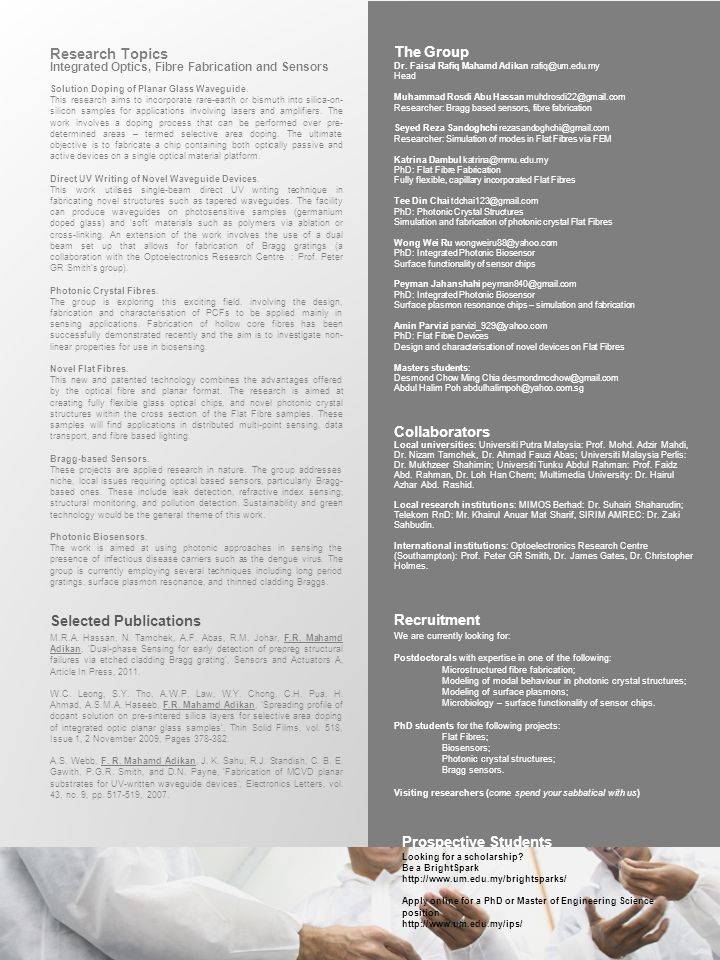 Photonic Research Group The Photonic Research Group In Engineering Led By Associate Professor Dr Faisal Rafiq Mahamd Adikan Was Established In Early Ppt Download