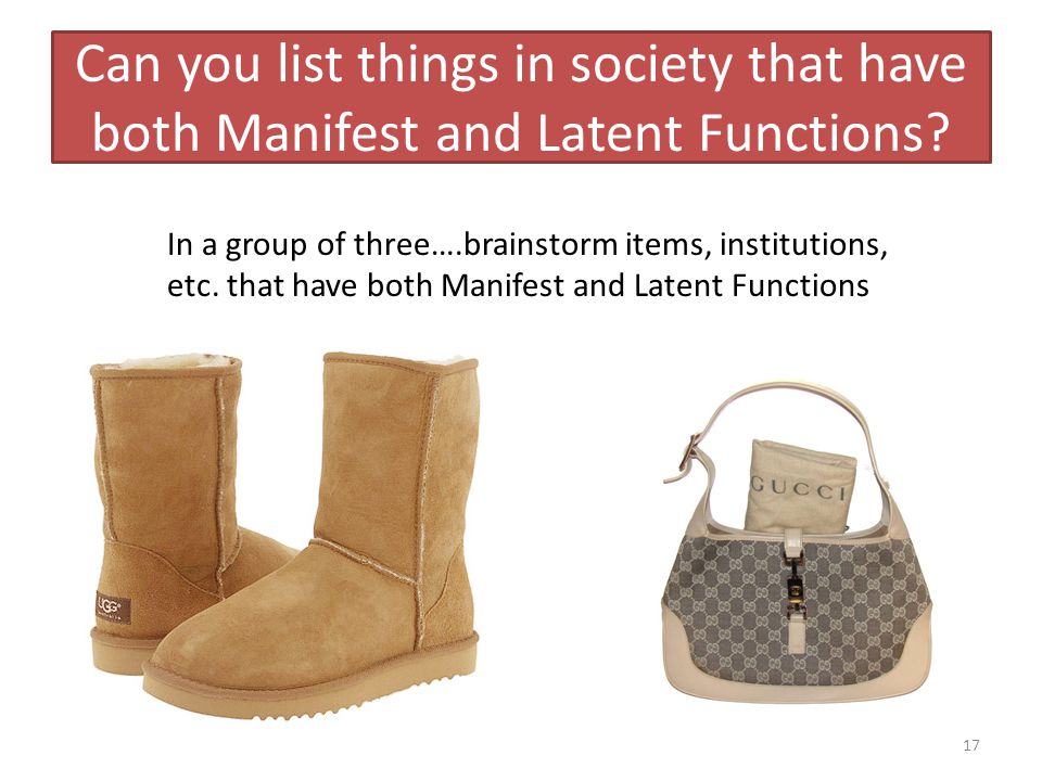 Can you list things in society that have both Manifest and Latent Functions.