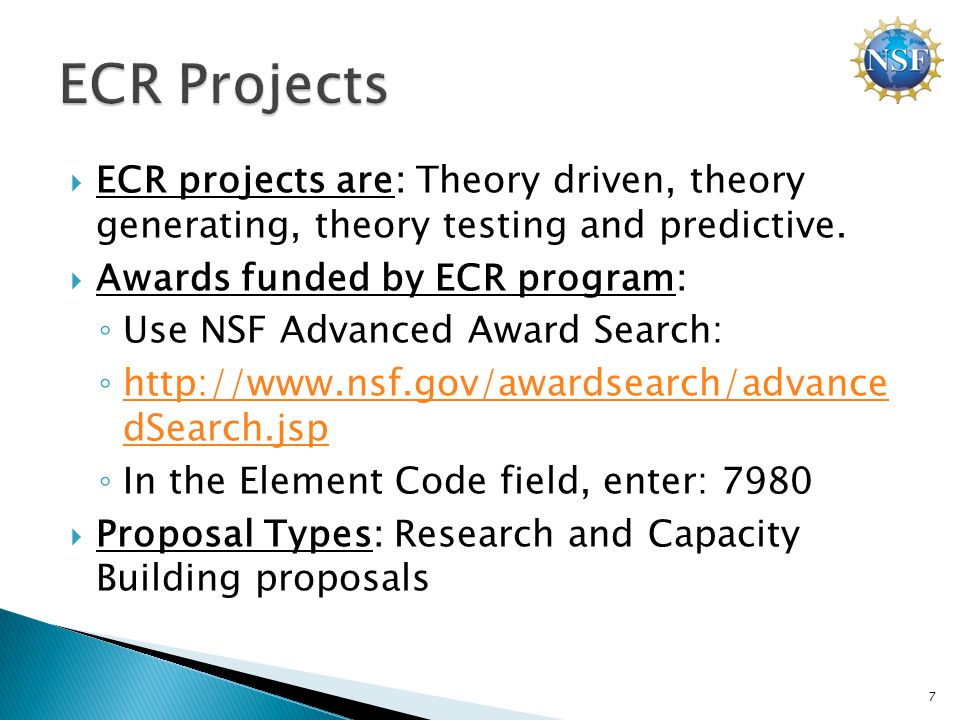  ECR projects are: Theory driven, theory generating, theory testing and predictive.