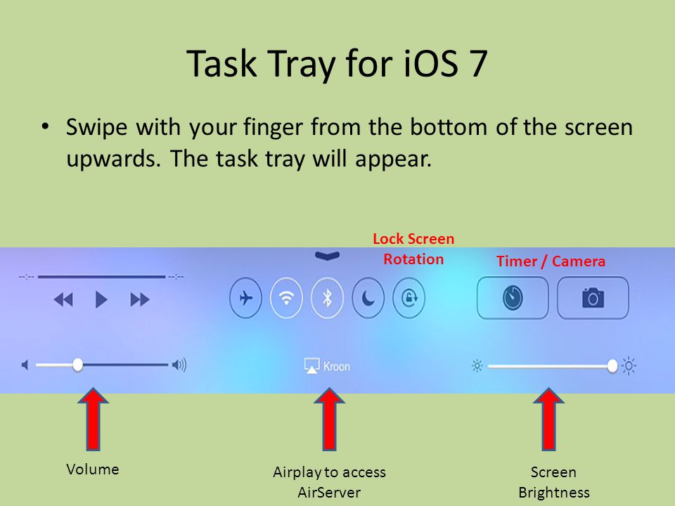 Task Tray for iOS 7 Swipe with your finger from the bottom of the screen upwards.
