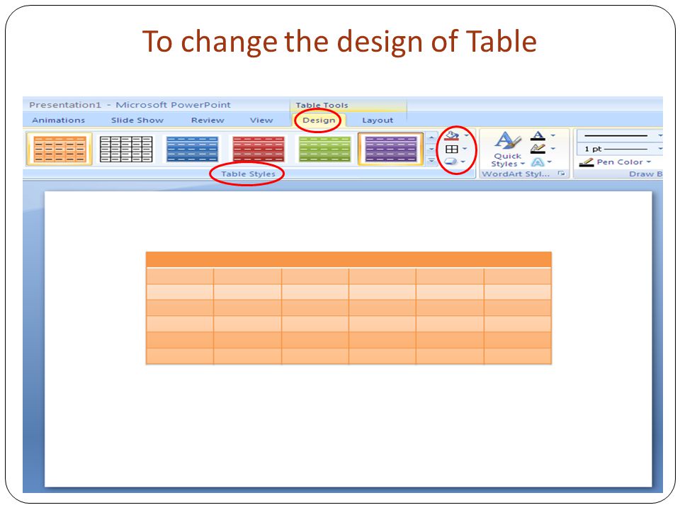 To change the design of Table