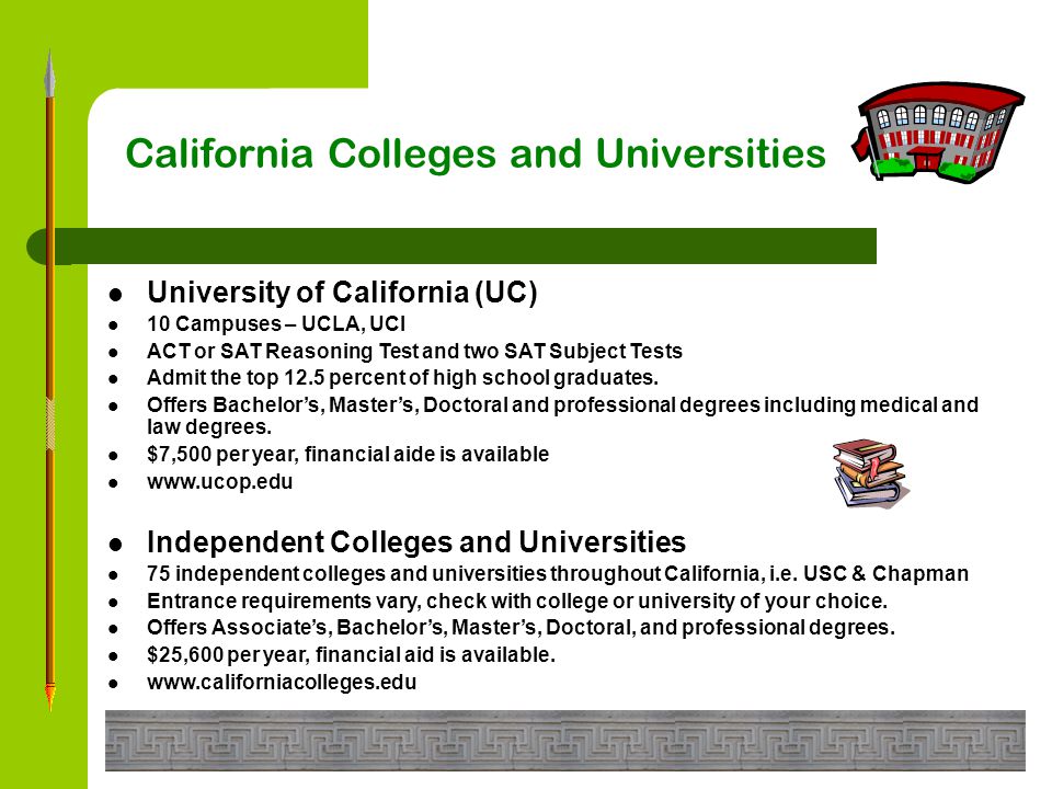 California Colleges and Universities California Community Colleges (CCC) 110 Campuses – Santa Ana College, Orange Coast College Must be 18 years of age or be a high school graduate to attend.