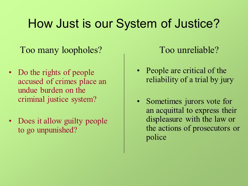 How Just is our System of Justice. Too many loopholes.