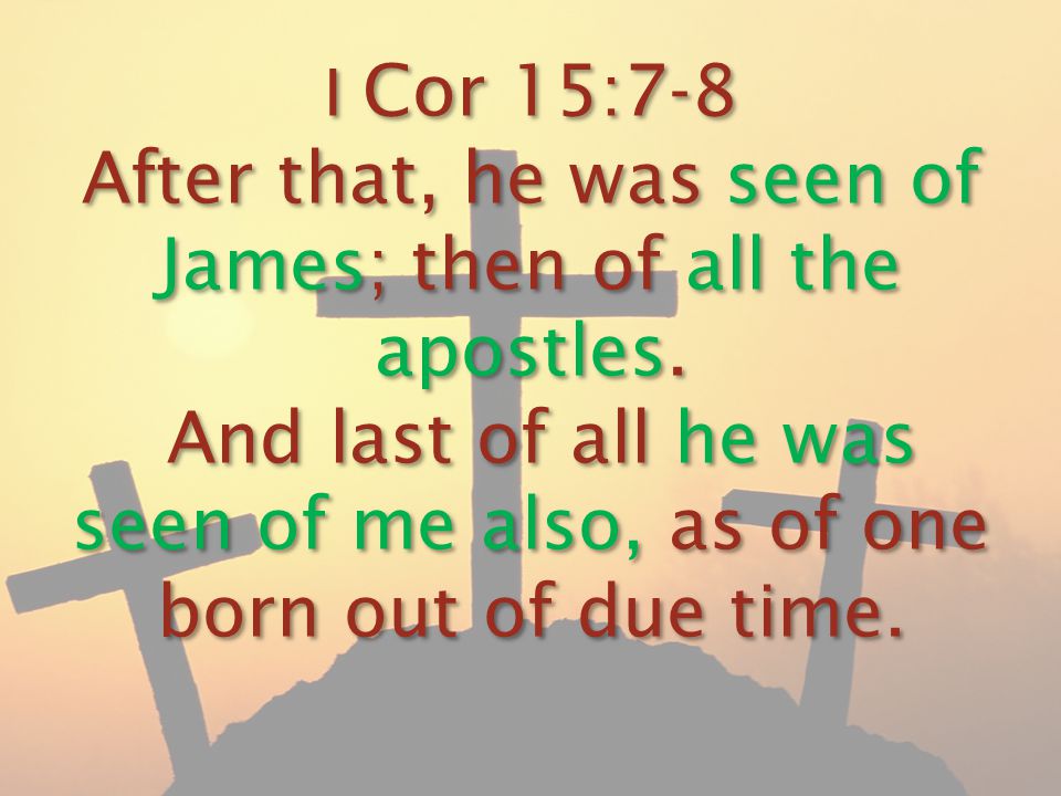 I Cor 15:7-8 After that, he was seen of James; then of all the apostles.