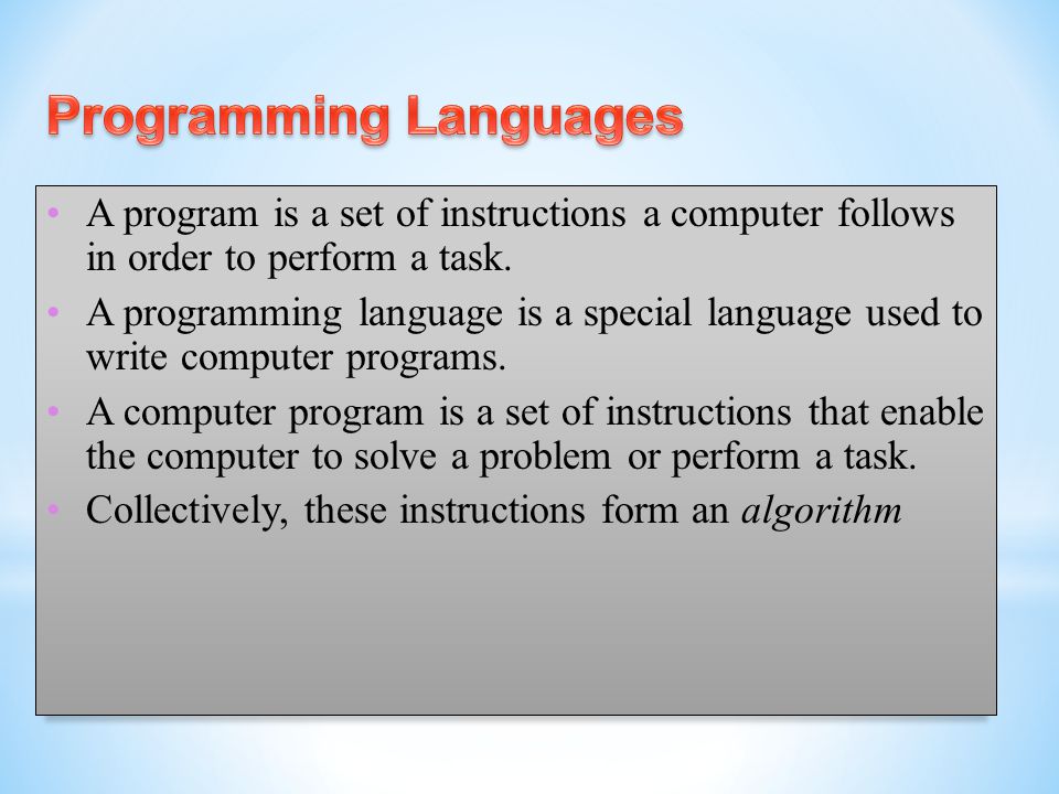 A program is a set of instructions a computer follows in order to perform a task.