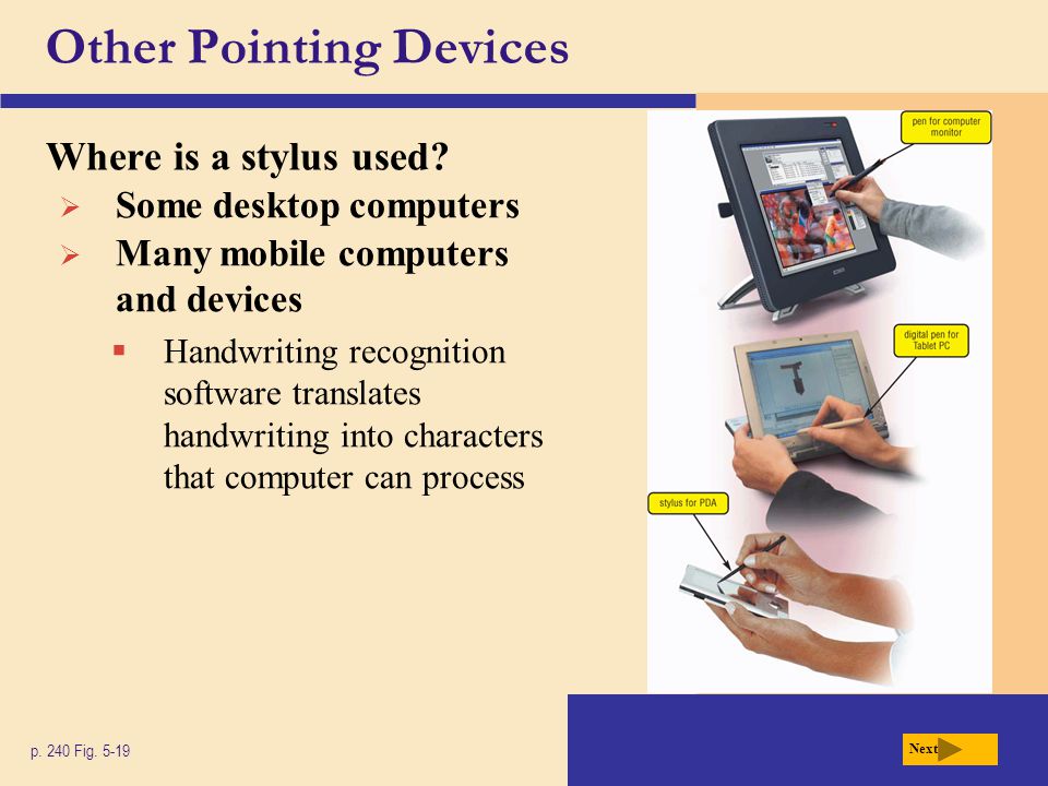 Other Pointing Devices Where is a stylus used. p.