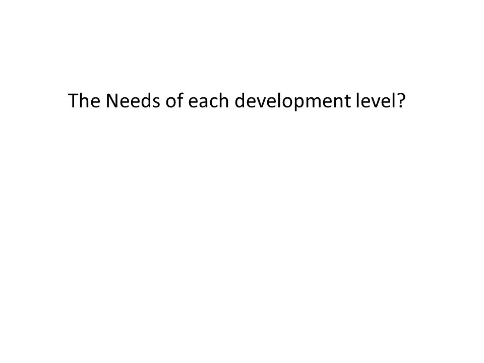The Needs of each development level