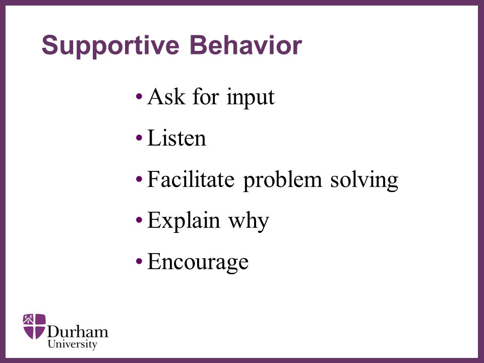 ∂ Ask for input Listen Facilitate problem solving Explain why Encourage Supportive Behavior