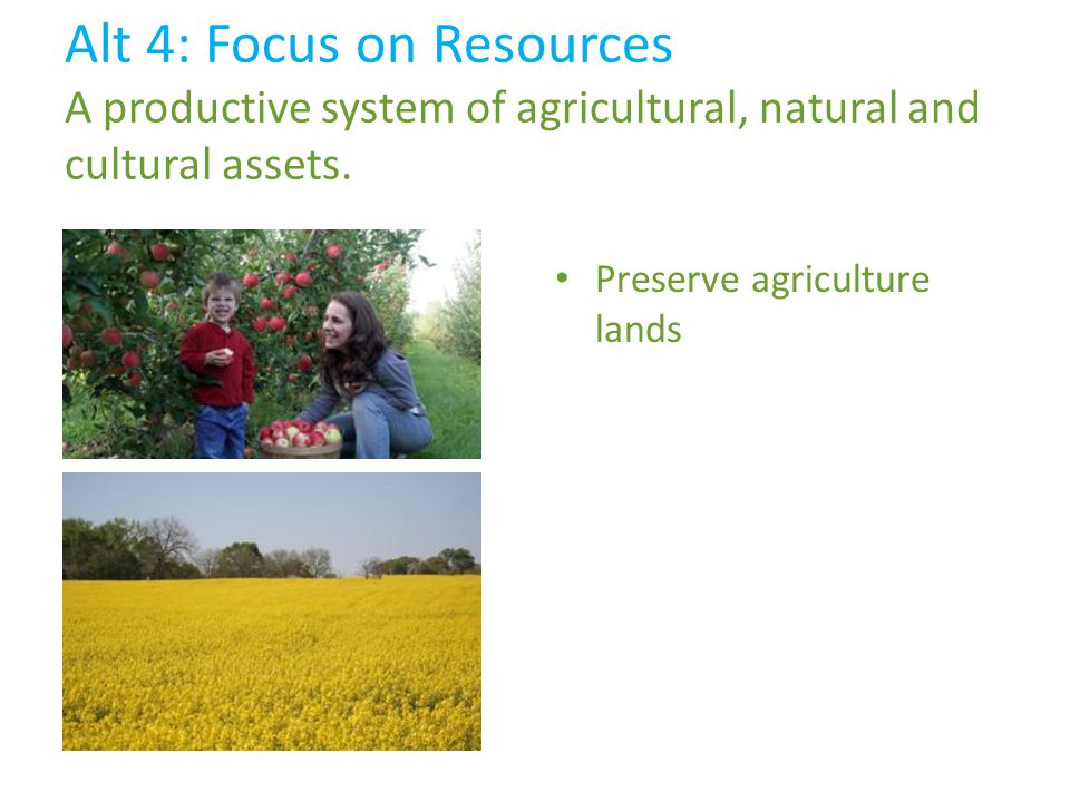 Alt 4: Focus on Resources A productive system of agricultural, natural and cultural assets.