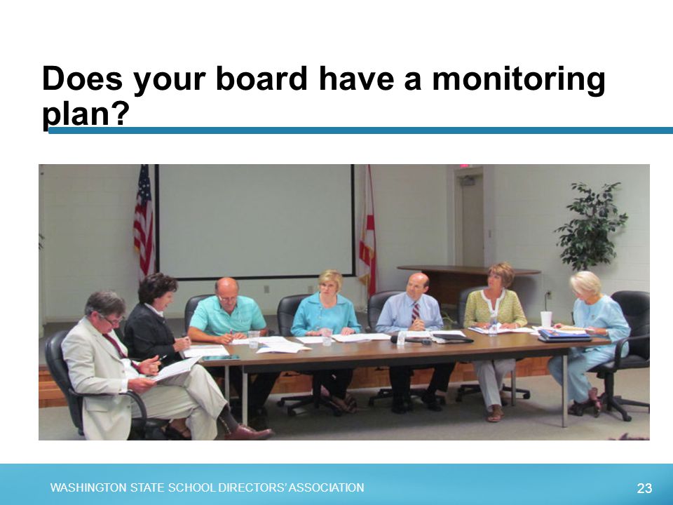 23 WASHINGTON STATE SCHOOL DIRECTORS’ ASSOCIATION Does your board have a monitoring plan