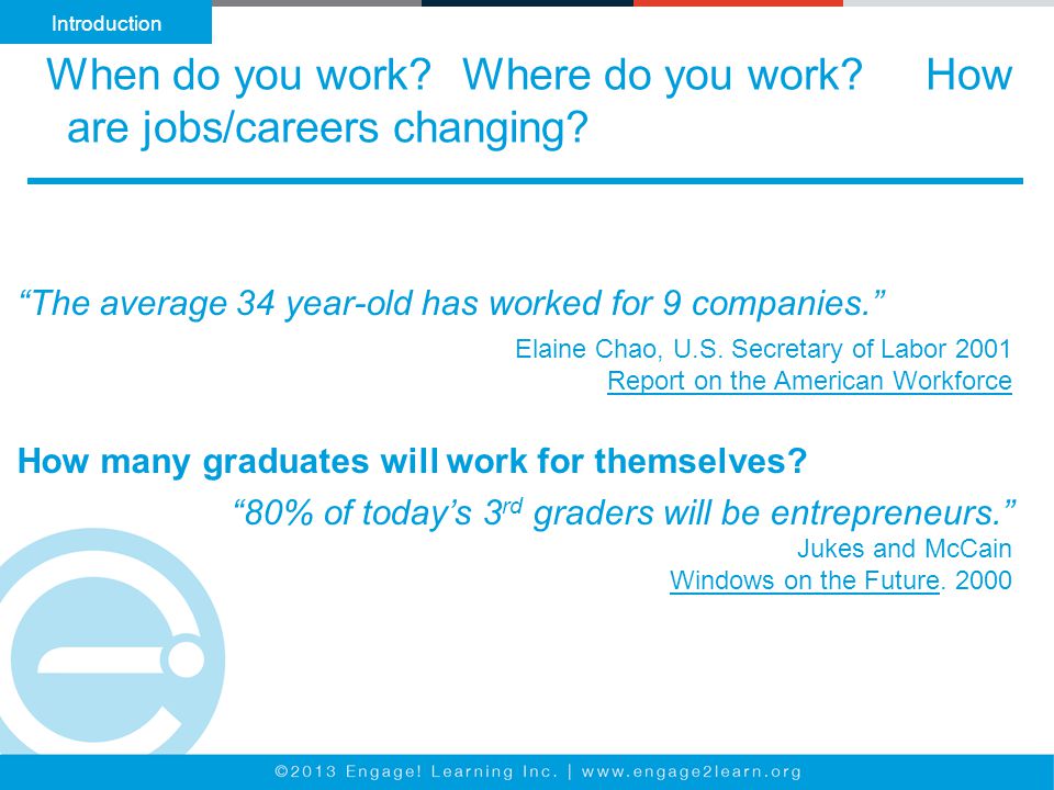 When do you work Where do you work. How are jobs/careers changing.