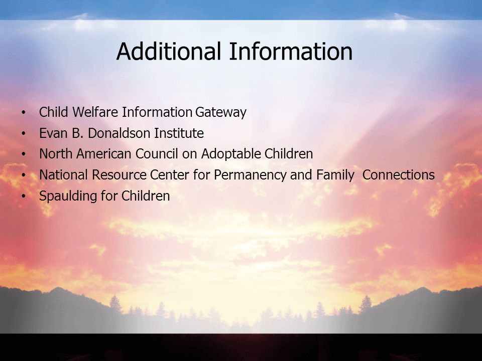 Additional Information Child Welfare Information Gateway Evan B.