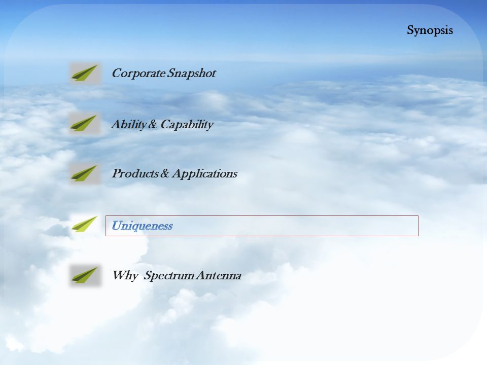 Ability & Capability Products & Applications Why Spectrum Antenna Corporate Snapshot Synopsis