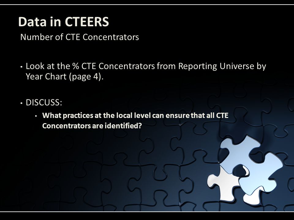 Data in CTEERS Look at the % CTE Concentrators from Reporting Universe by Year Chart (page 4).