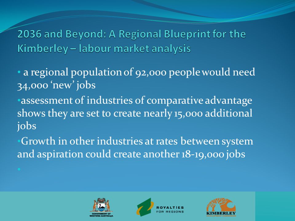 a regional population of 92,000 people would need 34,000 ‘new’ jobs assessment of industries of comparative advantage shows they are set to create nearly 15,000 additional jobs Growth in other industries at rates between system and aspiration could create another 18-19,000 jobs