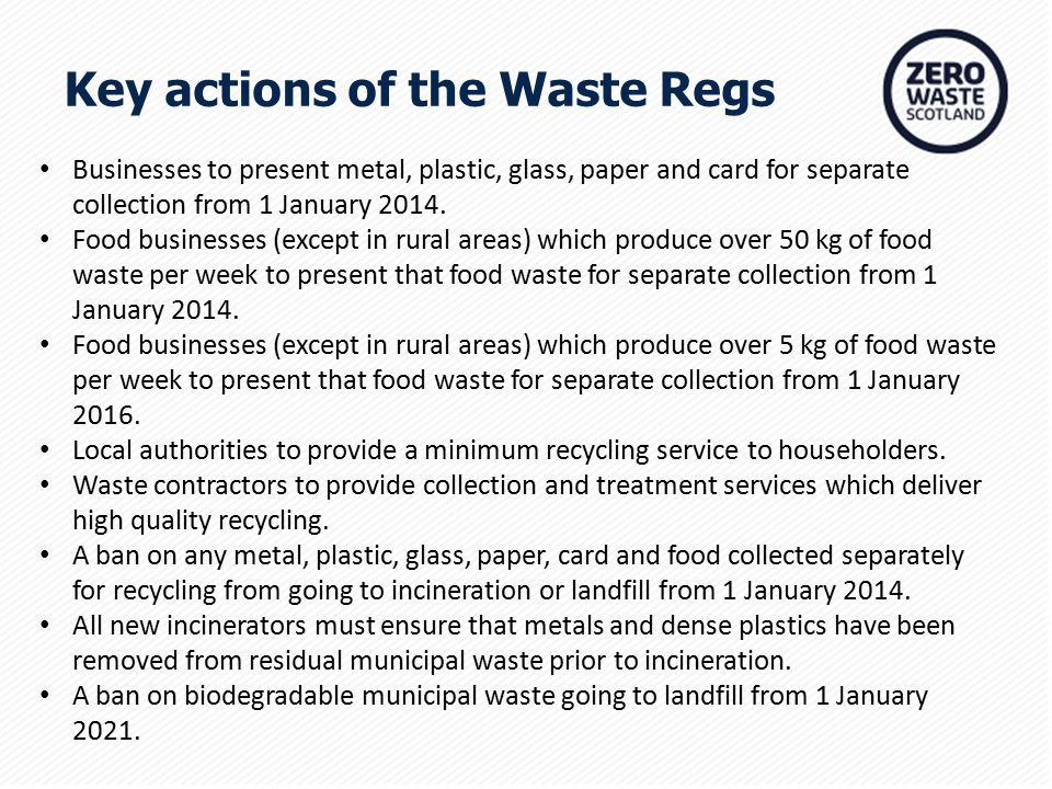 Businesses to present metal, plastic, glass, paper and card for separate collection from 1 January 2014.
