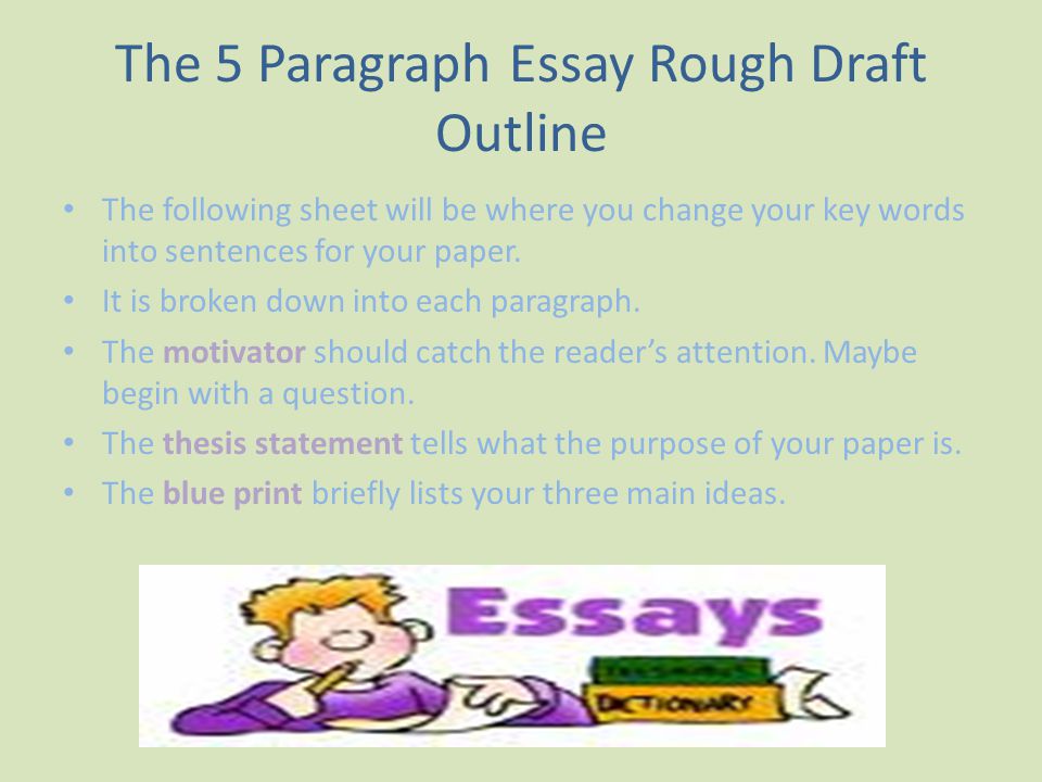 The 5 Paragraph Essay Rough Draft Outline The following sheet will be where you change your key words into sentences for your paper.