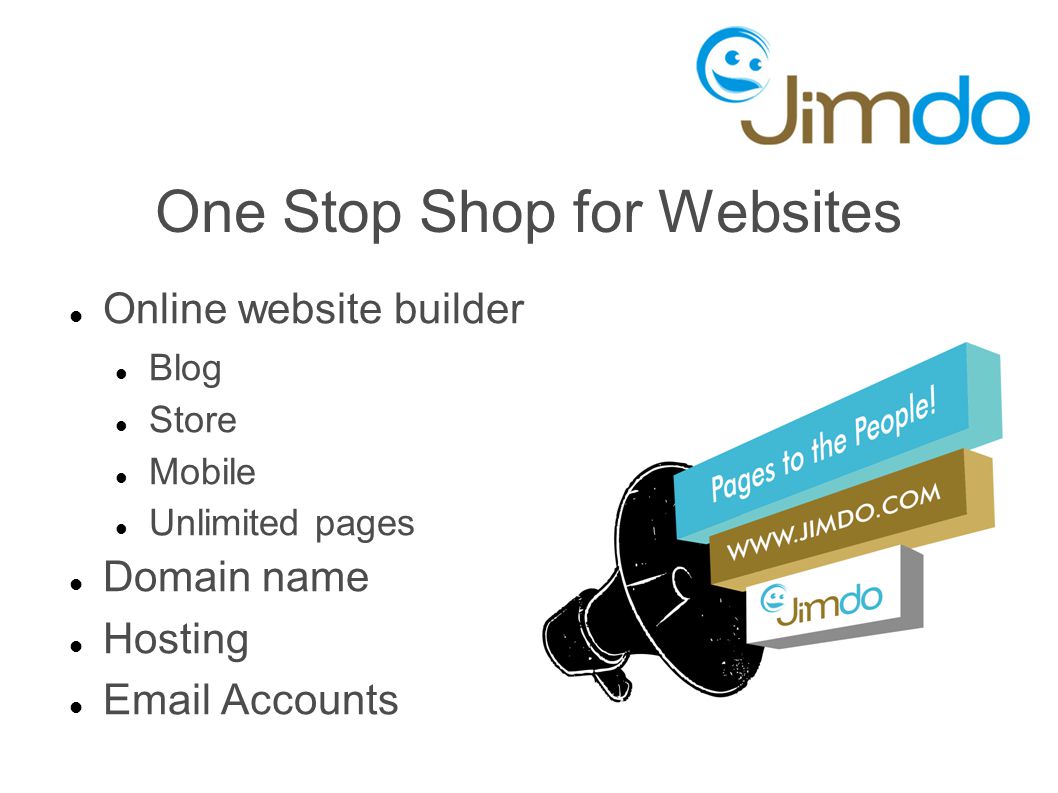 One Stop Shop for Websites Online website builder Blog Store Mobile Unlimited pages Domain name Hosting  Accounts