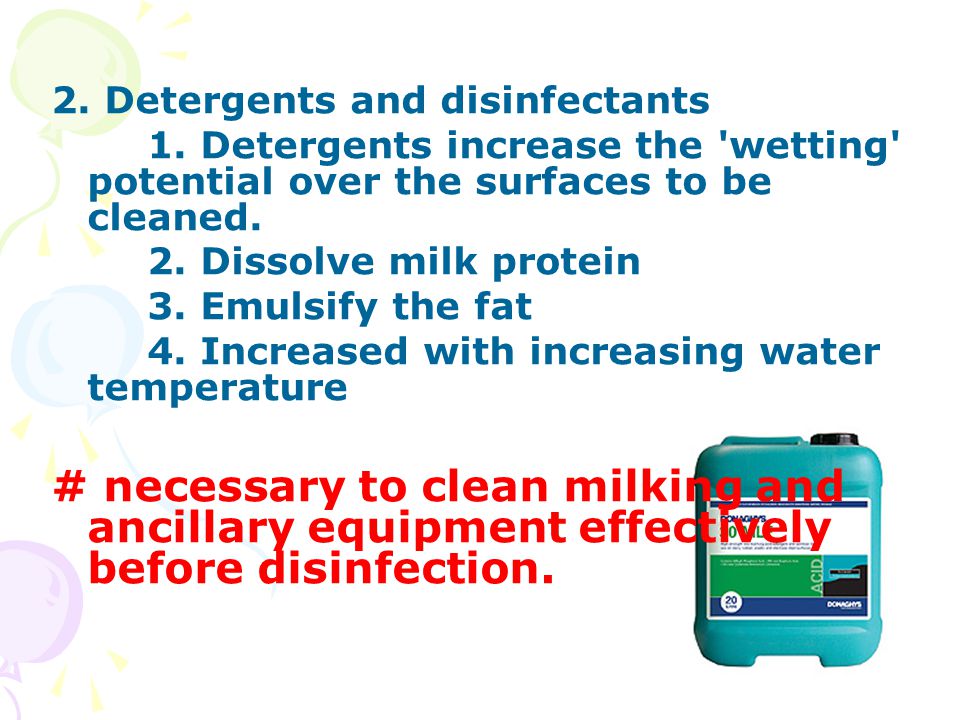 2. Detergents and disinfectants 1.