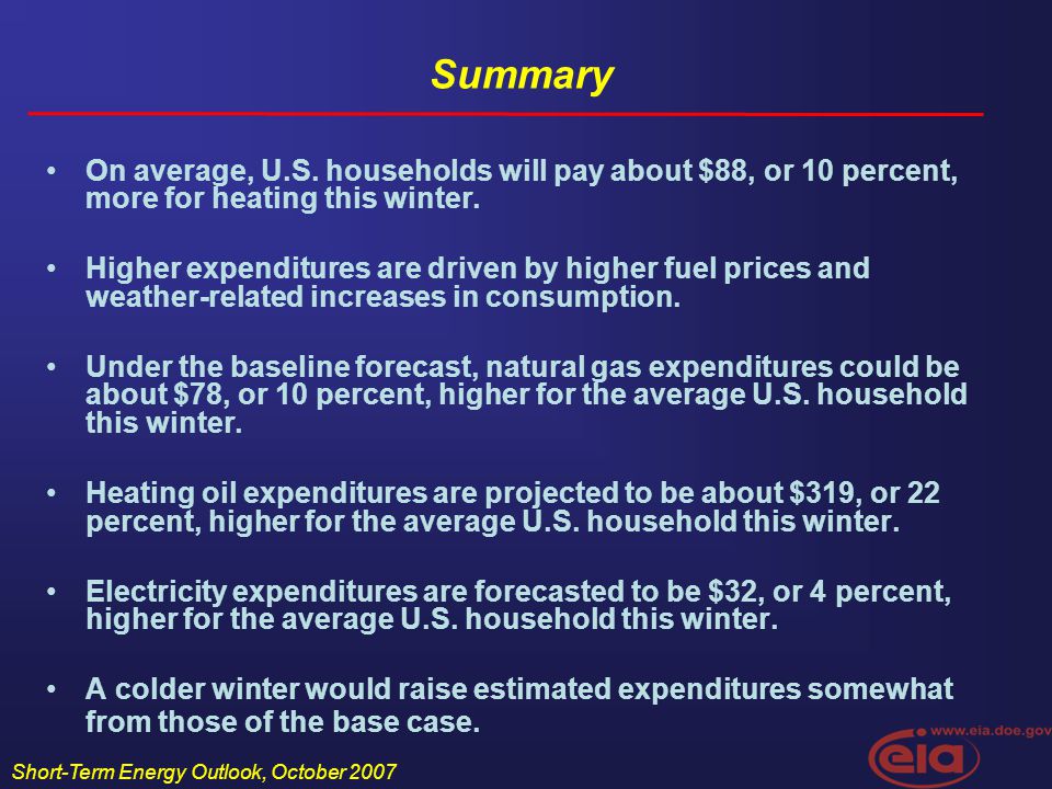 Short-Term Energy Outlook, October 2007 Summary On average, U.S.