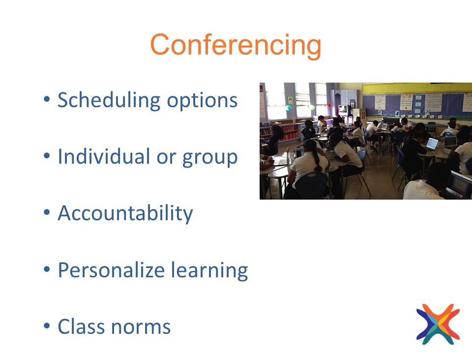 Conferencing Scheduling options Individual or group Accountability Personalize learning Class norms
