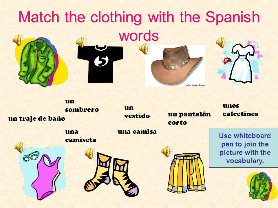Clothing I can say the Spanish words for items of clothing.