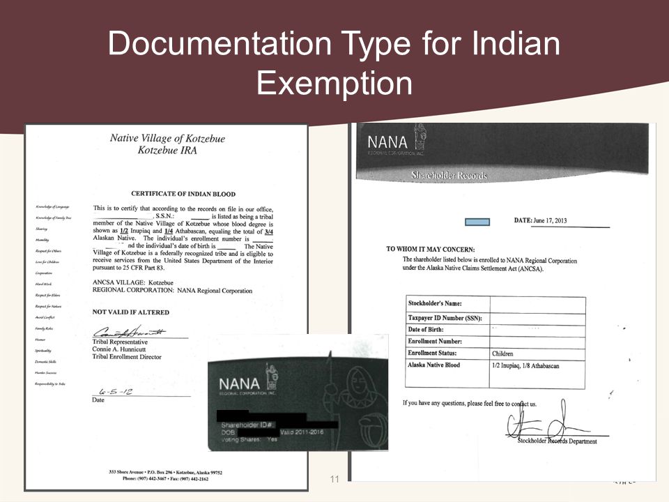 11 Documentation Type for Indian Exemption
