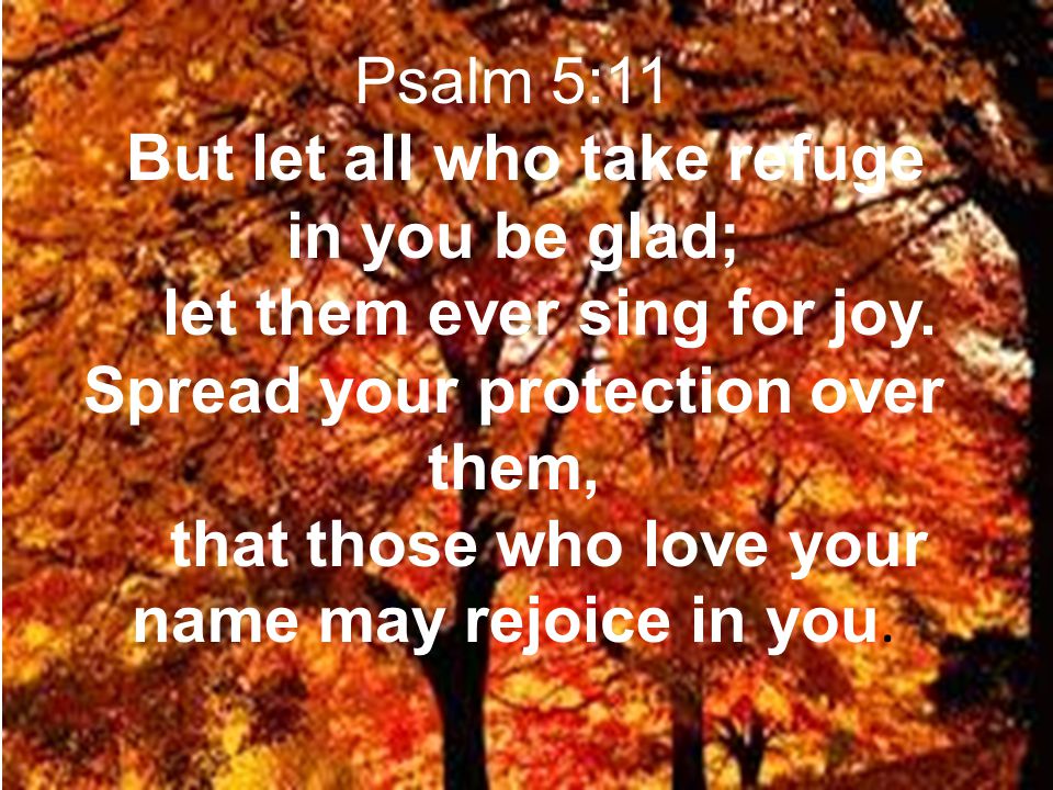 Psalm 5:11 But let all who take refuge in you be glad; let them ever sing for joy.
