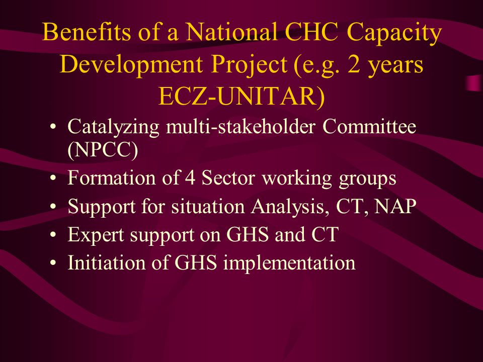 Benefits of a National CHC Capacity Development Project (e.g.