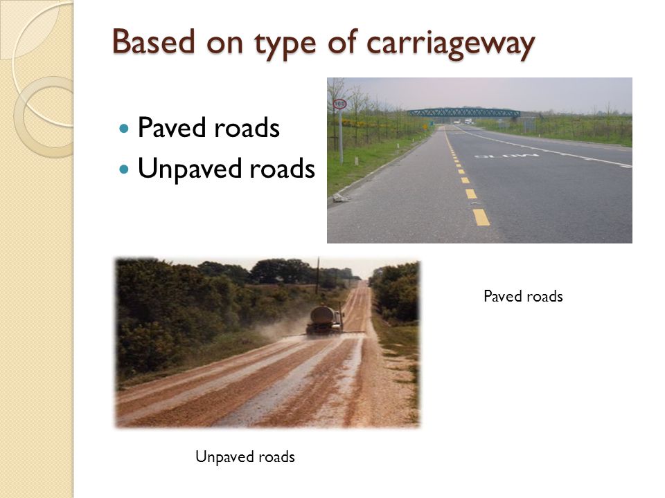 Based on type of carriageway Paved roads Unpaved roads Paved roads Unpaved roads