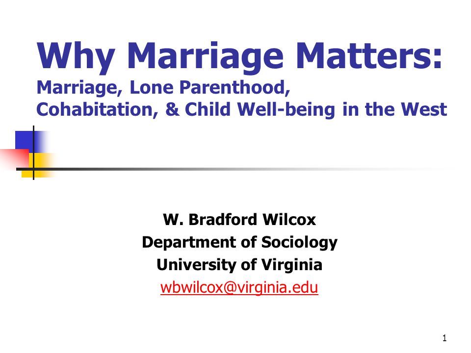 1 Why Marriage Matters: Marriage, Lone Parenthood, Cohabitation, & Child Well-being in the West W.