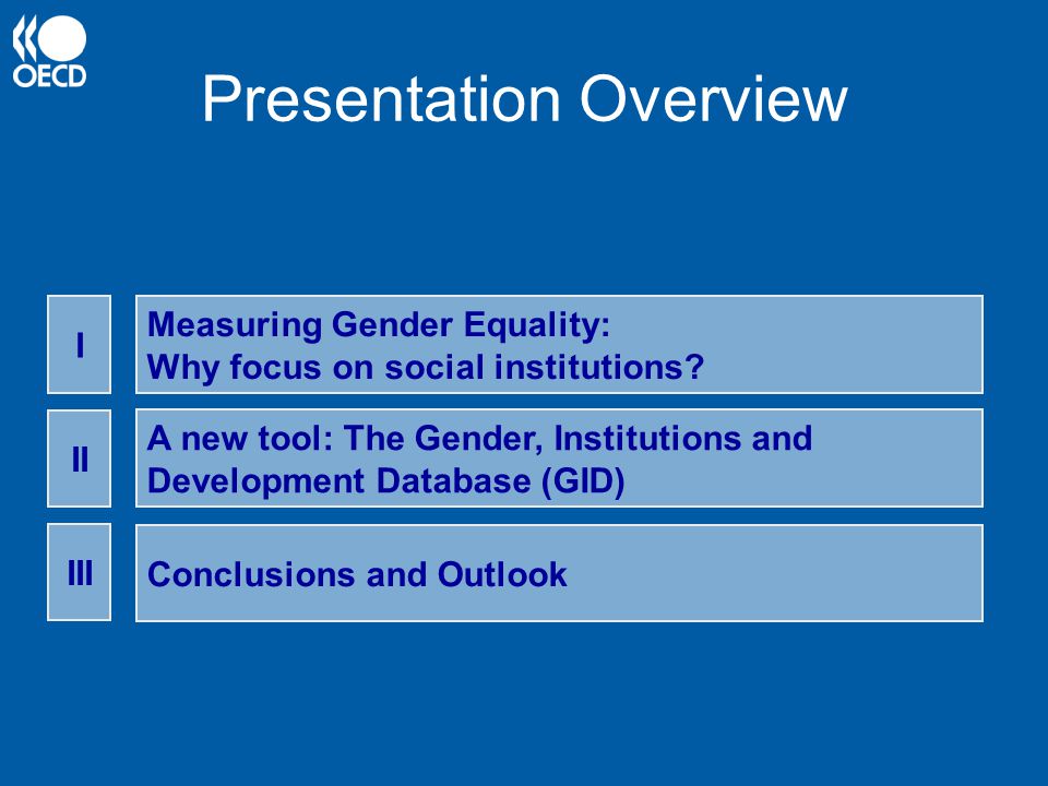 Presentation Overview Measuring Gender Equality: Why focus on social institutions.
