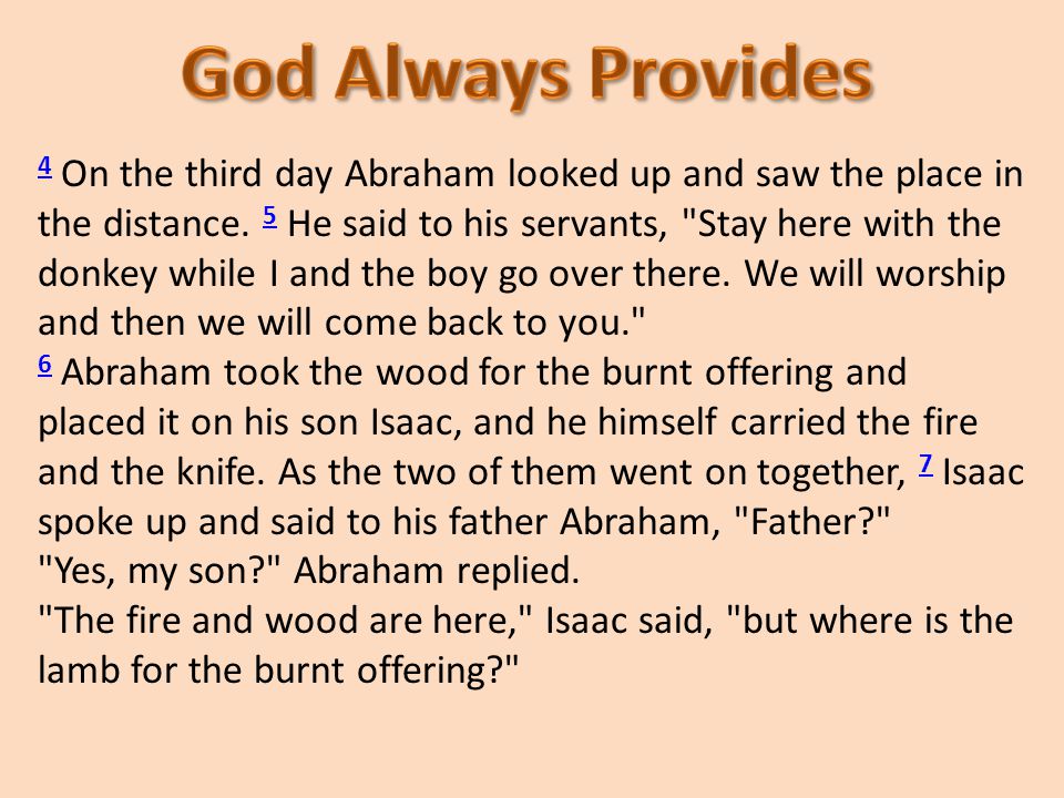 4 4 On the third day Abraham looked up and saw the place in the distance.