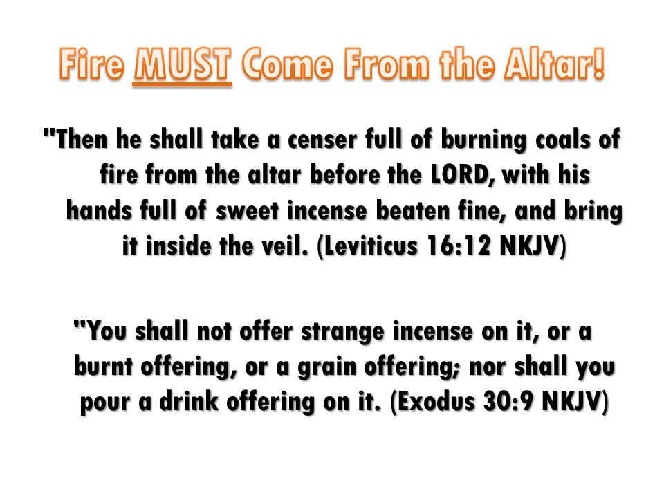 Then he shall take a censer full of burning coals of fire from the altar before the LORD, with his hands full of sweet incense beaten fine, and bring it inside the veil.