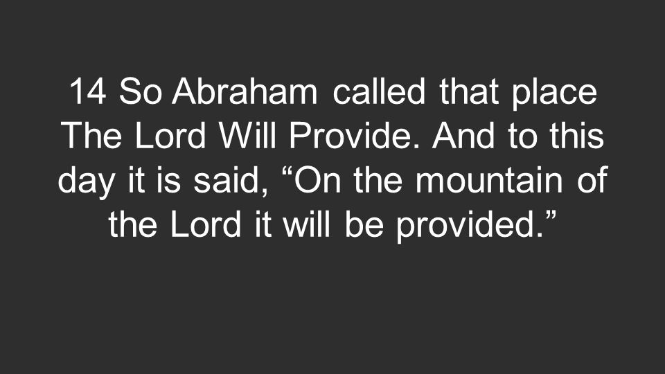 14 So Abraham called that place The Lord Will Provide.