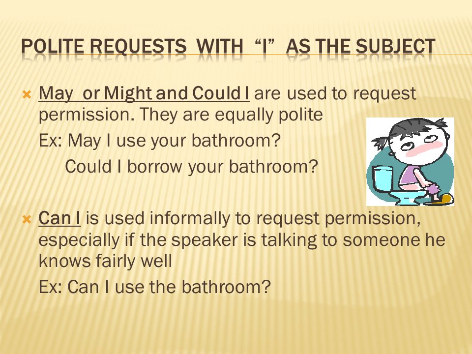  May or Might and Could I are used to request permission.