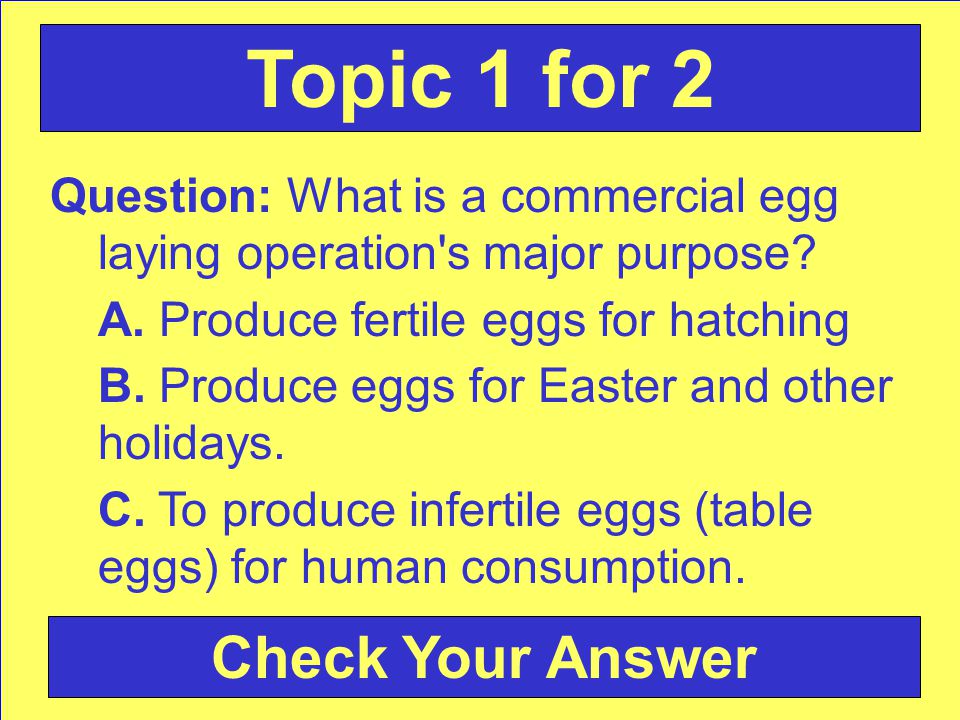 Question: What is a commercial egg laying operation s major purpose.