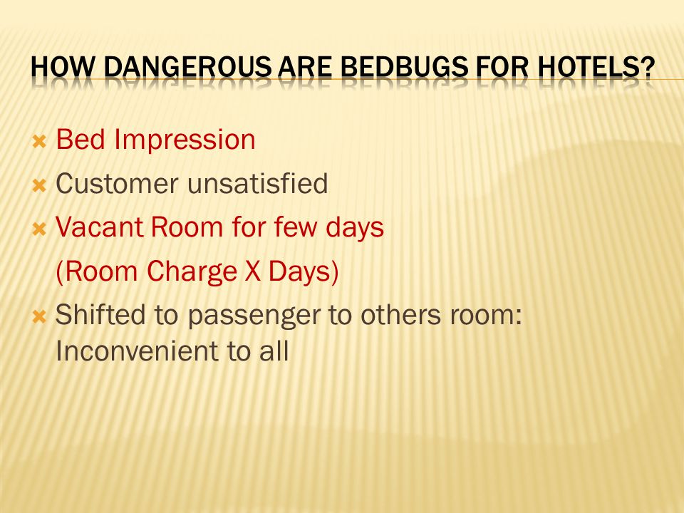  Bed Impression  Customer unsatisfied  Vacant Room for few days (Room Charge X Days)  Shifted to passenger to others room: Inconvenient to all
