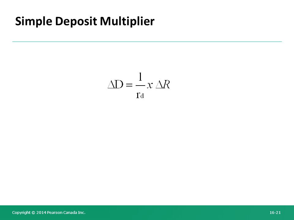 Copyright © 2014 Pearson Canada Inc Simple Deposit Multiplier
