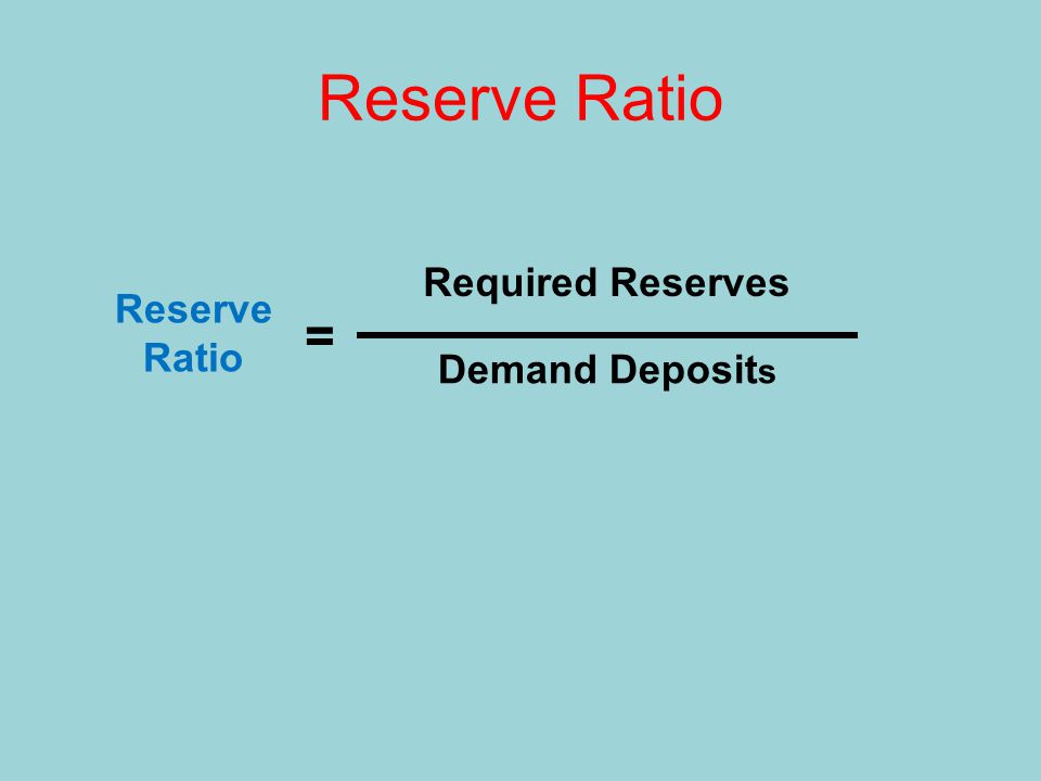 Reserve Ratio Reserve Ratio = Required Reserves Demand Deposit s
