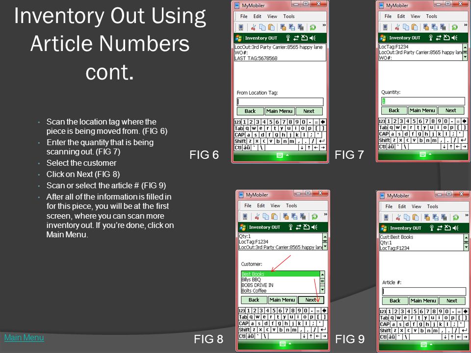 Inventory Out Using Article Numbers cont.