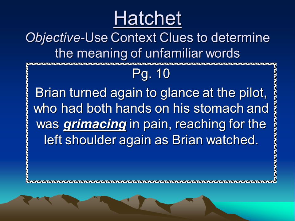 Hatchet Chapter 1 Objective Use Context Clues To Determine The