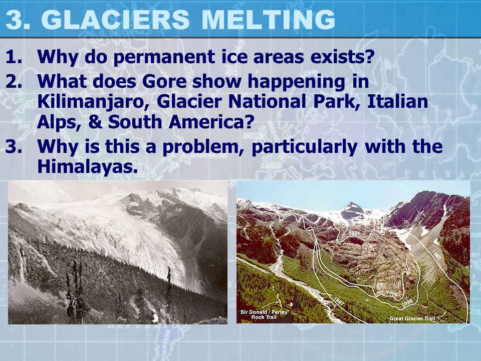 3. GLACIERS MELTING 1.Why do permanent ice areas exists.