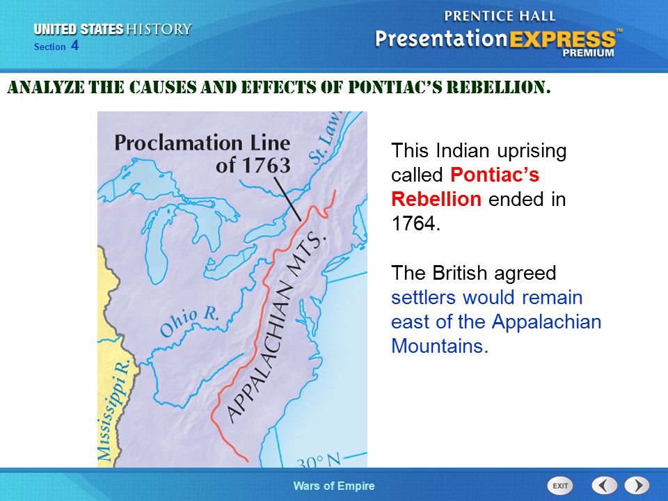 The Cold War BeginsWars of Empire Section 4 This Indian uprising called Pontiac’s Rebellion ended in 1764.