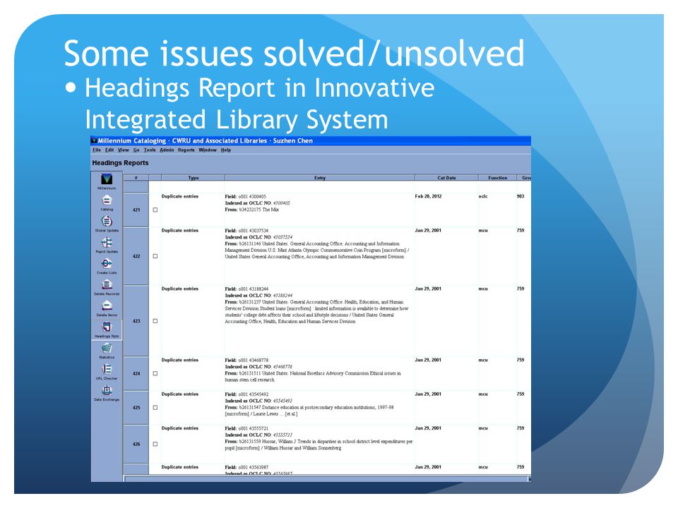 Headings Report in Innovative Integrated Library System Some issues solved/unsolved
