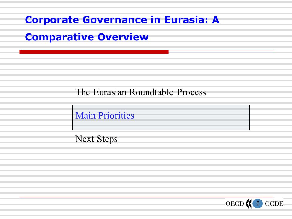 5 Corporate Governance in Eurasia: A Comparative Overview The Eurasian Roundtable Process Main Priorities Next Steps